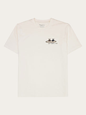 KnowledgeCotton Apparel - UNI Regular drop-shoulder short sleeve heavy single jersey printed t-shirt GOTS/Vegan T-shirts 1387 Egret
