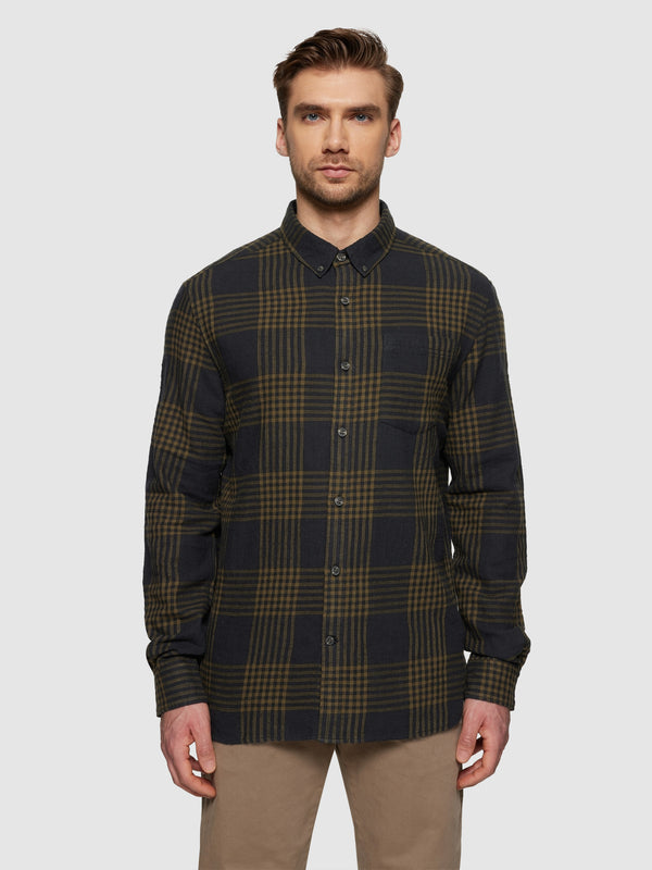 KnowledgeCotton Apparel - MEN Regular fit checkered shirt - GOTS/Vegan Shirts 7023 Green check