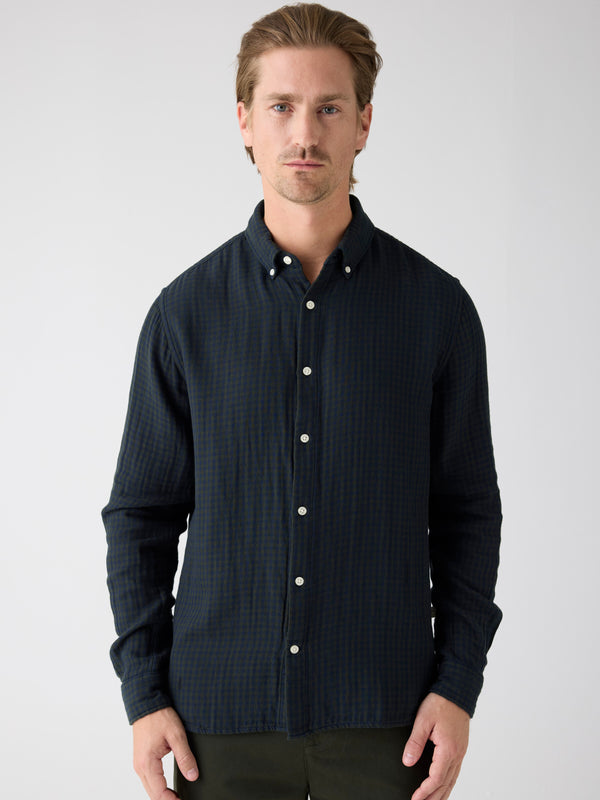 KnowledgeCotton Apparel - MEN Regular fit double layer checkered shirt Shirts 7023 Green check