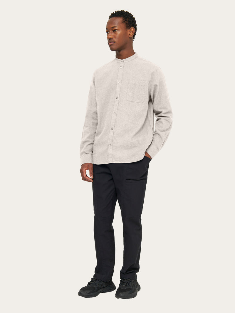 KnowledgeCotton Apparel - MEN Regular fit melangé flannel stand collar shirt Shirts 1165 Greige