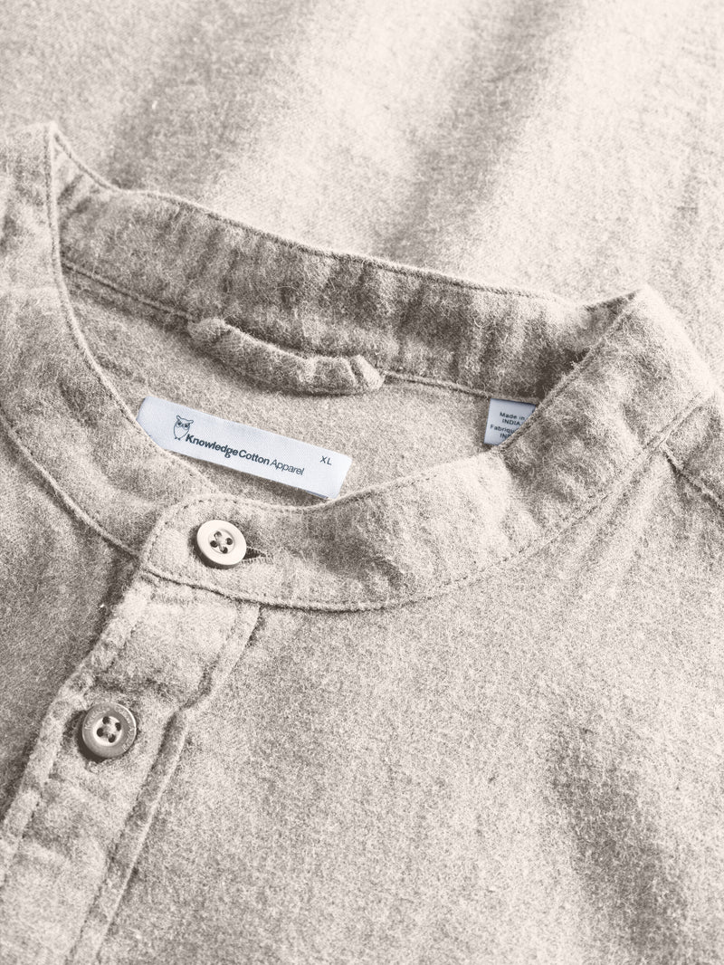 KnowledgeCotton Apparel - MEN Regular fit melangé flannel stand collar shirt Shirts 1165 Greige