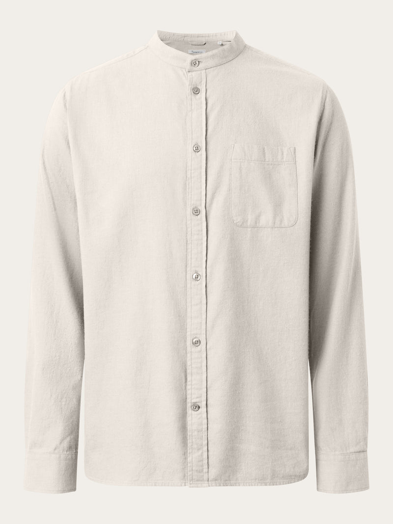 KnowledgeCotton Apparel - MEN Regular fit melangé flannel stand collar shirt Shirts 1165 Greige
