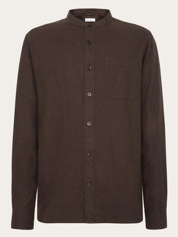KnowledgeCotton Apparel - MEN Regular fit melangé flannel stand collar shirt Shirts 1487 Chocolate Torte