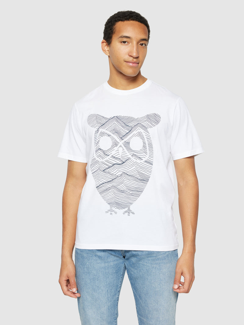 KnowledgeCotton Apparel - MEN Regular fit mountain t-shirt - Regenerative Organic Certified® - GOTS/Vegan T-shirts 1010 Bright White