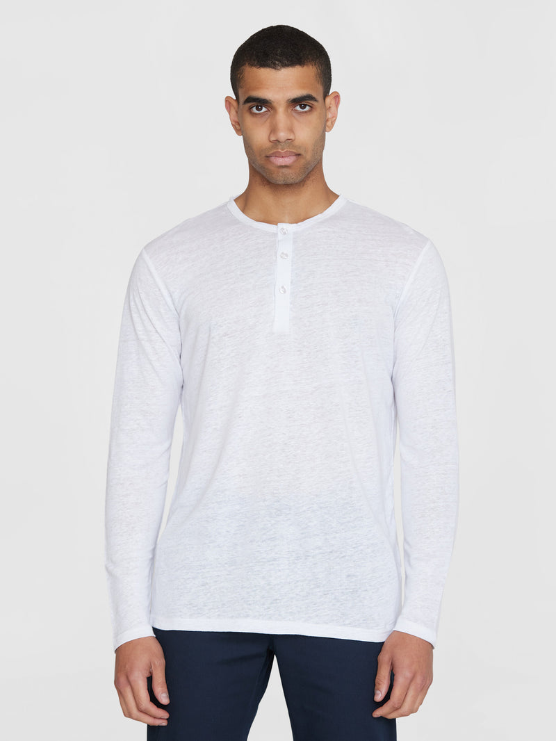 KnowledgeCotton Apparel - MEN Regular linen henley - GOTS/Vegan Henleys 1010 Bright White