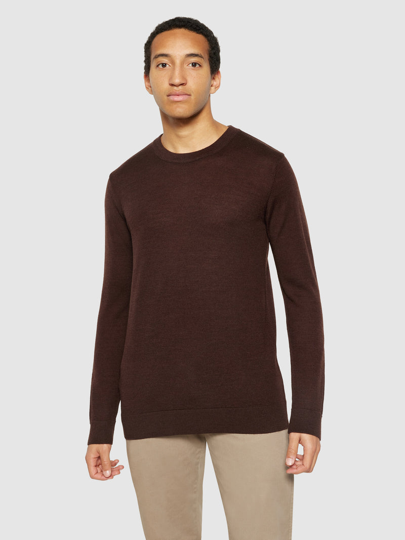 KnowledgeCotton Apparel - MEN Regular merino knit crew neck - RWS Knits 1243 Demitasse (brown)