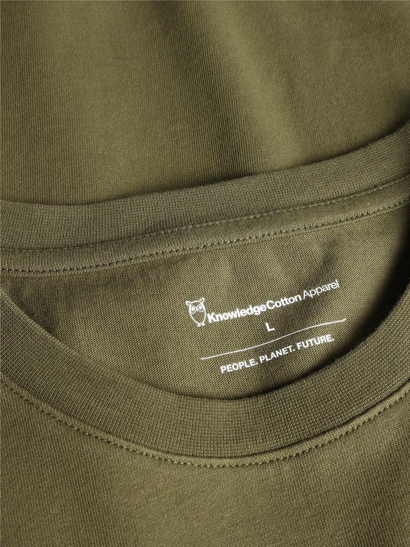 KnowledgeCotton Apparel - UNI Regular short sleeve heavy single jersey printed t-shirt GOTS/Vegan T-shirts 1068 Burned Olive