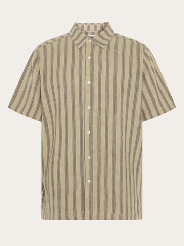 KnowledgeCotton Apparel - MEN Relaxed Stripe short sleeve shirt Shirts 8030 Beige stripe