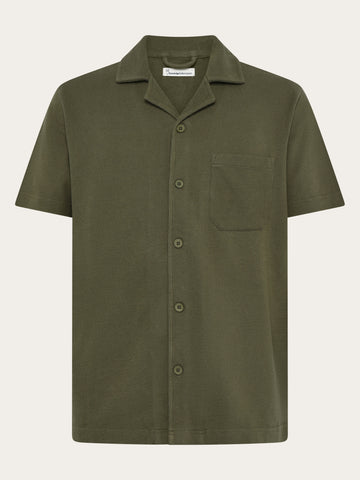 KnowledgeCotton Apparel - MEN Relaxed bouclé short sleeve shirt Shirts 1068 Burned Olive