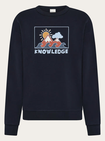 KnowledgeCotton Apparel - MEN Relaxed printed crew neck Sweats 1412 Night Sky