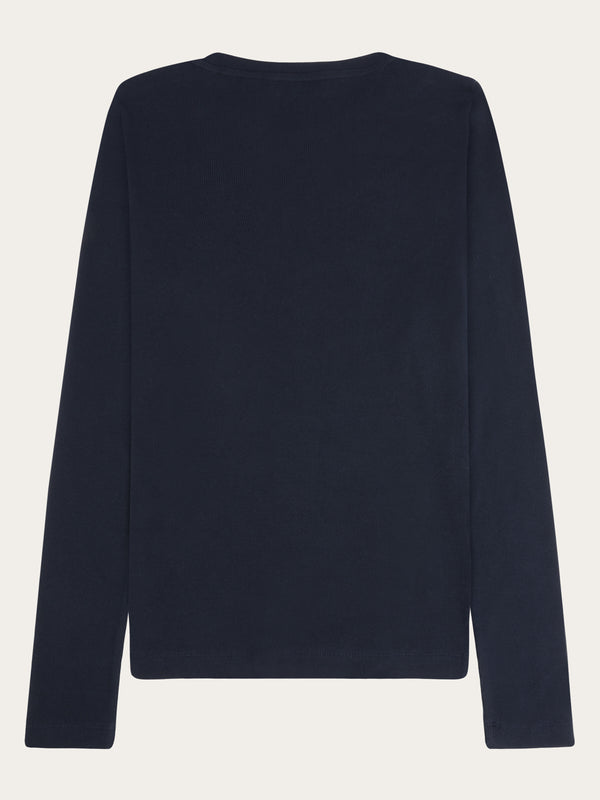 KnowledgeCotton Apparel - WMN Rib Scoop neck long sleeved Long Sleeves 1412 Night Sky