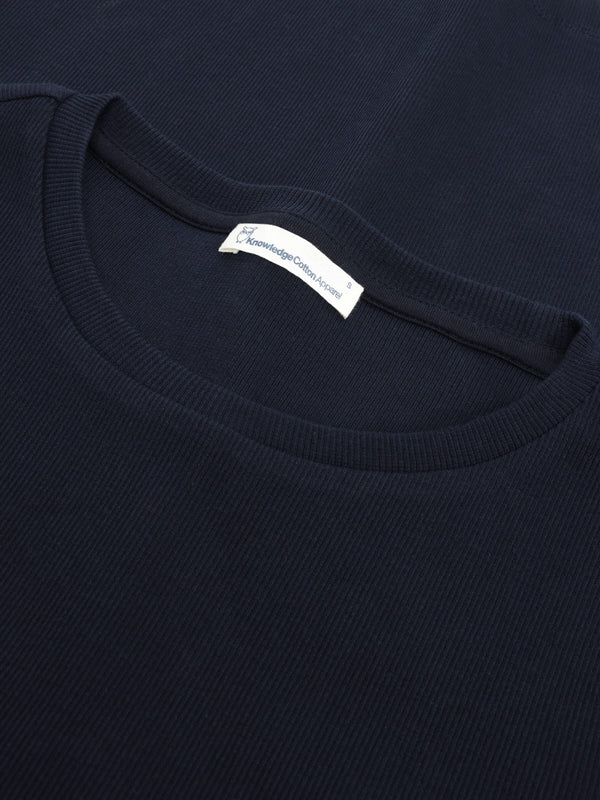 KnowledgeCotton Apparel - WMN Rib Scoop neck long sleeved Long Sleeves 1412 Night Sky