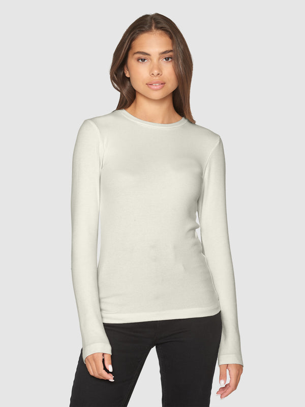 KnowledgeCotton Apparel - WMN Rib Scoop neck long sleeved T-shirts 1334 Snow White