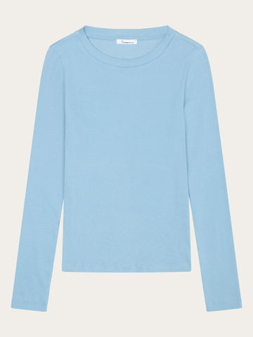 KnowledgeCotton Apparel - WMN Rib Scoop neck long sleeved Long Sleeves 1463 Glacier Lake
