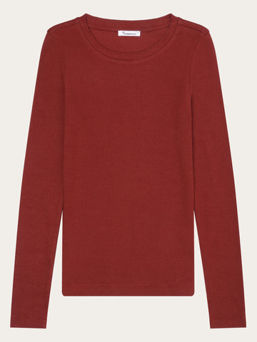 KnowledgeCotton Apparel - WMN Rib Scoop neck long sleeved Long Sleeves 1478 Fired Brick