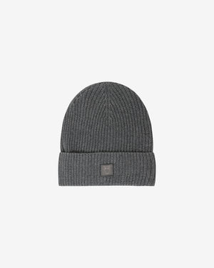 KnowledgeCotton Apparel - UNI Rib badge beanie Hats 1073 Dark Grey Melange
