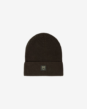 KnowledgeCotton Apparel - UNI Rib badge beanie Hats 1090 Forest Night