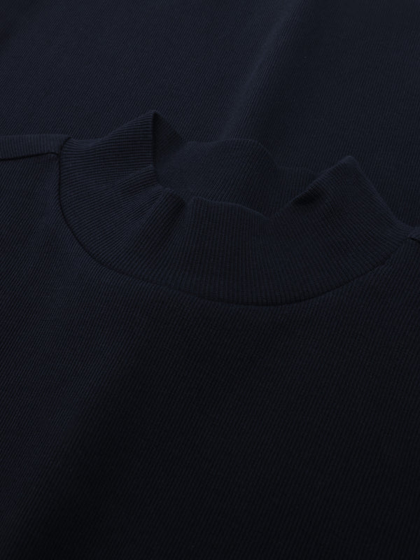 KnowledgeCotton Apparel - WMN Rib high neck LS Long Sleeves 1412 Night Sky