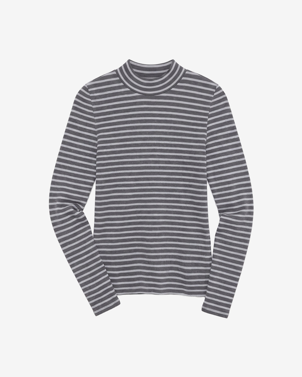 KnowledgeCotton Apparel - WMN Rib high neck LS Long Sleeves 8031 Grey stripe
