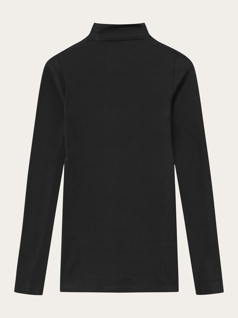 KnowledgeCotton Apparel - WMN Rib high neck long sleeve T-shirts 1300 Black Jet