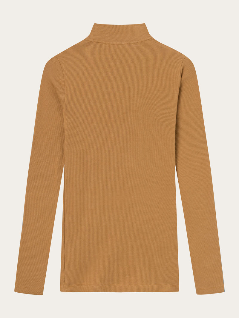 KnowledgeCotton Apparel - WMN Rib high neck long sleeve T-shirts 1366 Brown Sugar