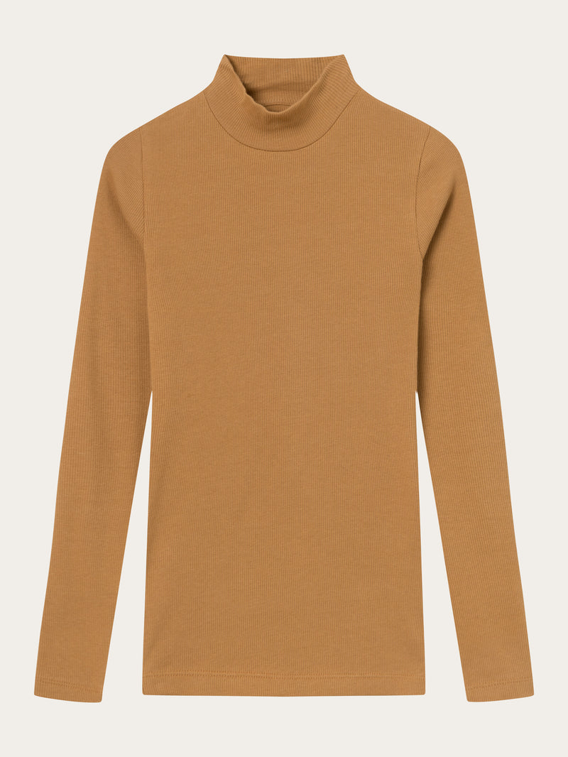 KnowledgeCotton Apparel - WMN Rib high neck long sleeve T-shirts 1366 Brown Sugar