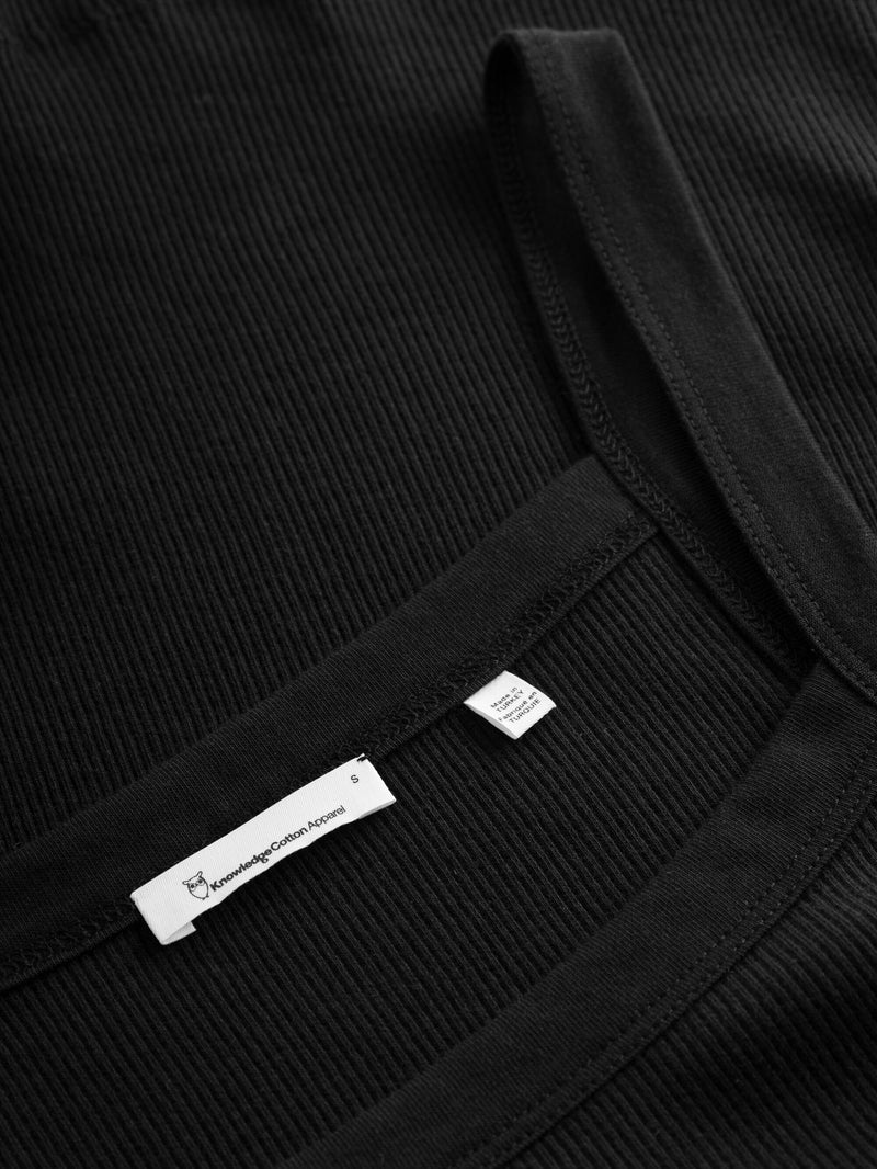 KnowledgeCotton Apparel - WMN Rib strap top T-shirts 1300 Black Jet