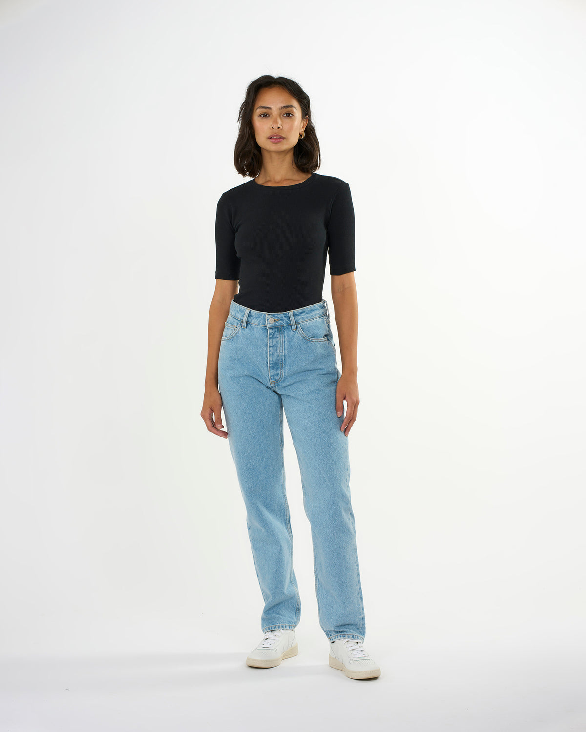 KnowledgeCotton Apparel - WMN Rib t-shirt T-shirts 1300 Black Jet