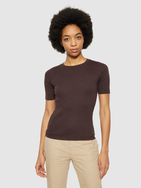 KnowledgeCotton Apparel - WMN Rib t-shirt T-shirts 1394 Chocolate Plum