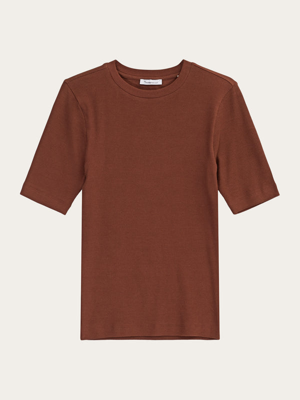 KnowledgeCotton Apparel - WMN Rib t-shirt T-shirts 1441 Tiramisu