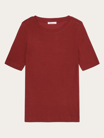 KnowledgeCotton Apparel - WMN Rib t-shirt T-shirts 1478 Fired Brick