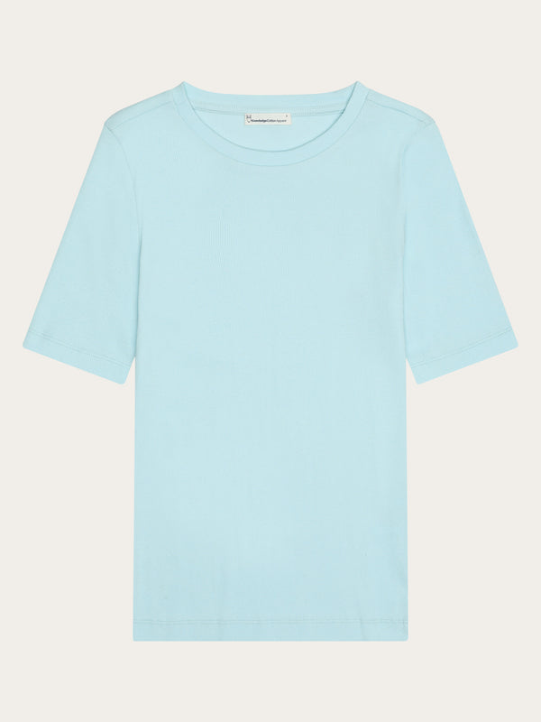 KnowledgeCotton Apparel - WMN Rib t-shirt T-shirts 1480 Aqua-Esque