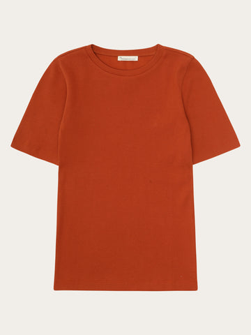 KnowledgeCotton Apparel - WMN Rib t-shirt T-shirts 1488 Burnt Brick