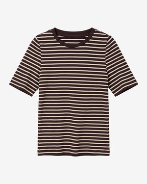 KnowledgeCotton Apparel - WMN Rib t-shirt T-shirts 8009 Stripe brown