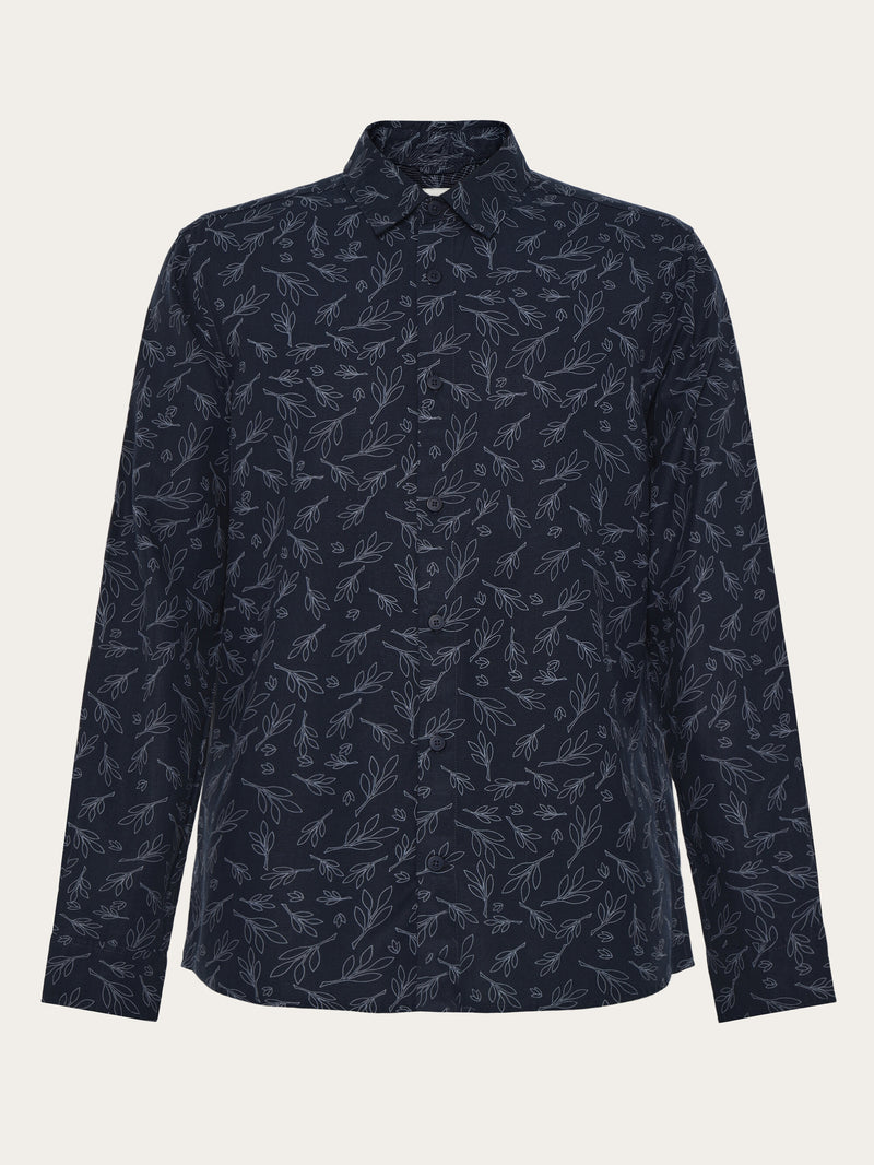 KnowledgeCotton Apparel - MEN SOS Cotton Tencel Printed Shirt - OCS/Vegan Shirts 9921 Blue