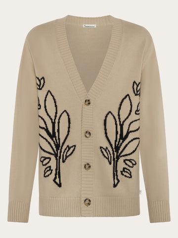 KnowledgeCotton Apparel - MEN SOS Jacquard knitted Cardigan GOTS/Vegan Knits 1228 Light feather gray