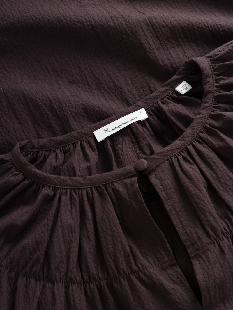 KnowledgeCotton Apparel - WMN Seersucker A-shape shirt Shirts 1394 Chocolate Plum