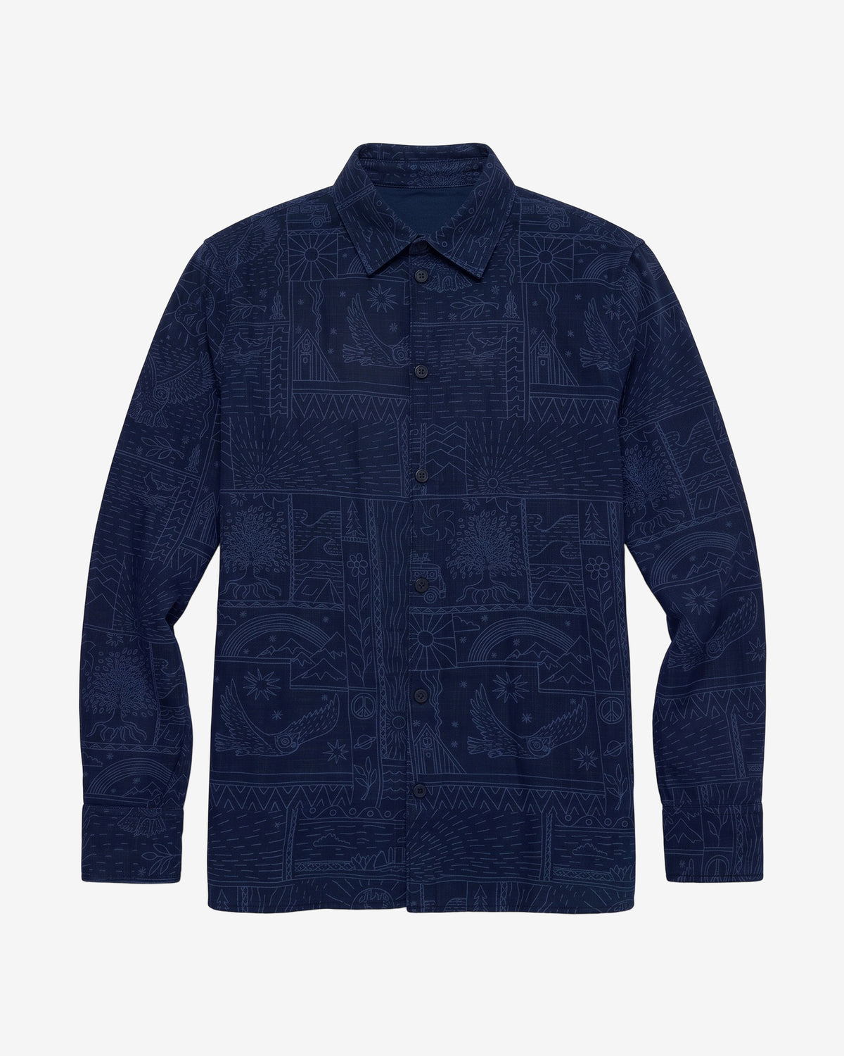 KnowledgeCotton Apparel - MEN Sleet comfort print shirt Shirts 9921 Blue