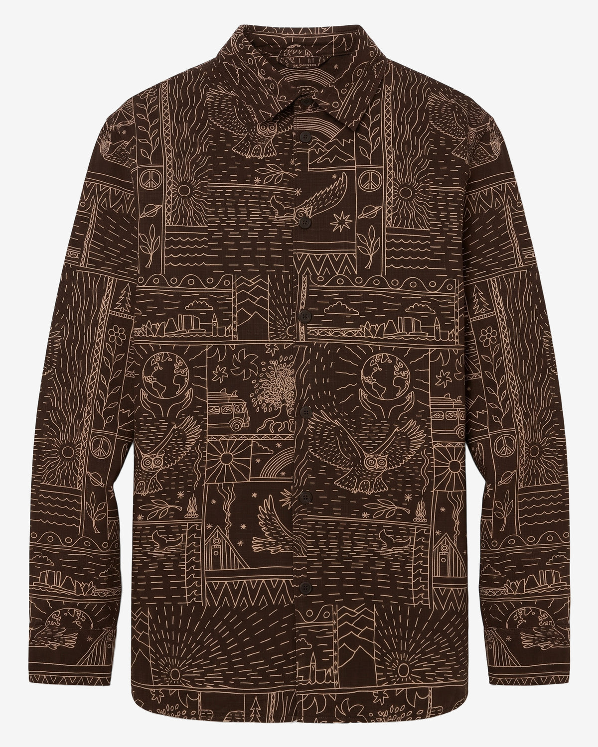 KnowledgeCotton Apparel - MEN Sleet comfort print shirt Shirts 9935 Dark Brown