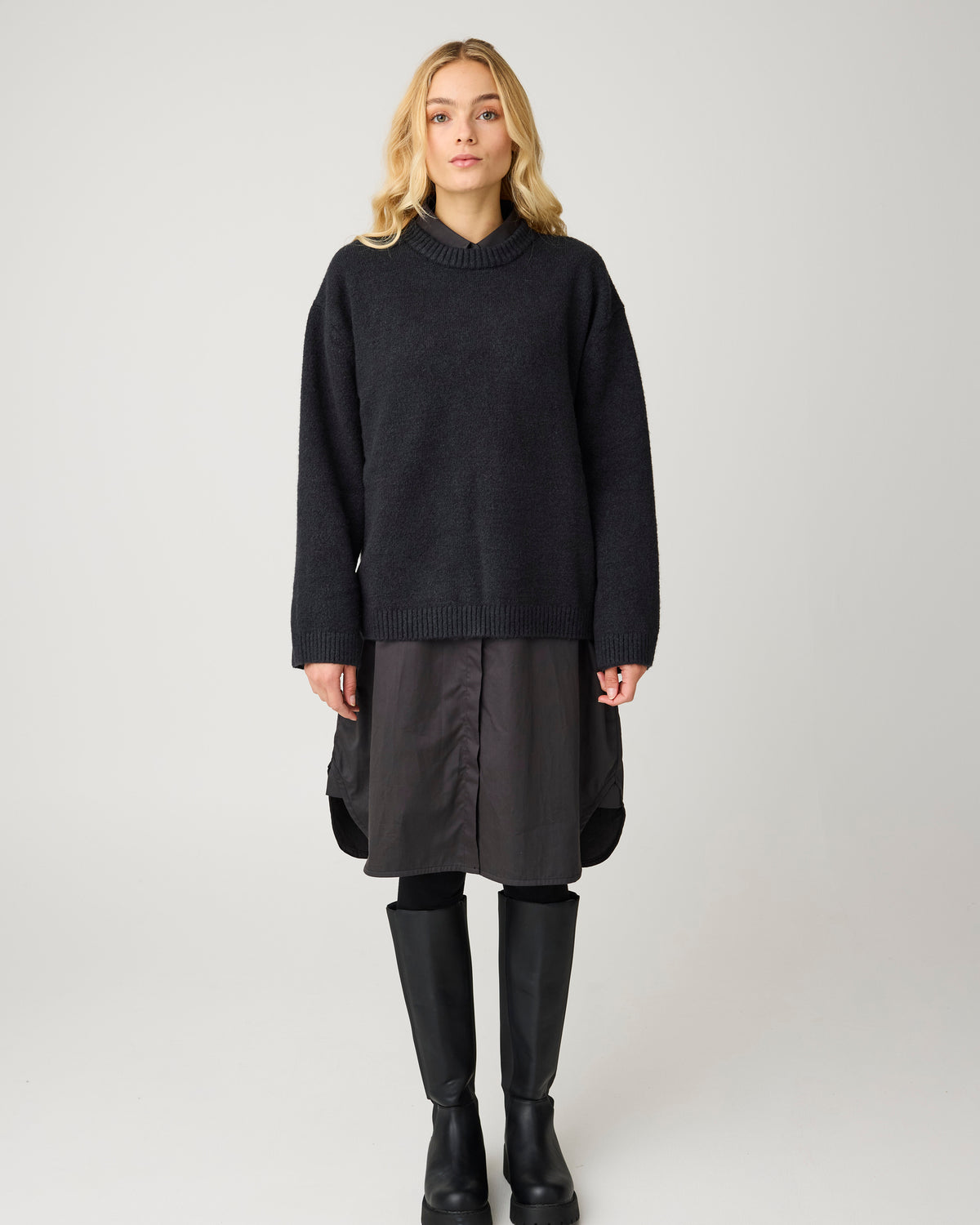 KnowledgeCotton Apparel - WMN Soufflé yarn sweater Knits 1300 Black Jet