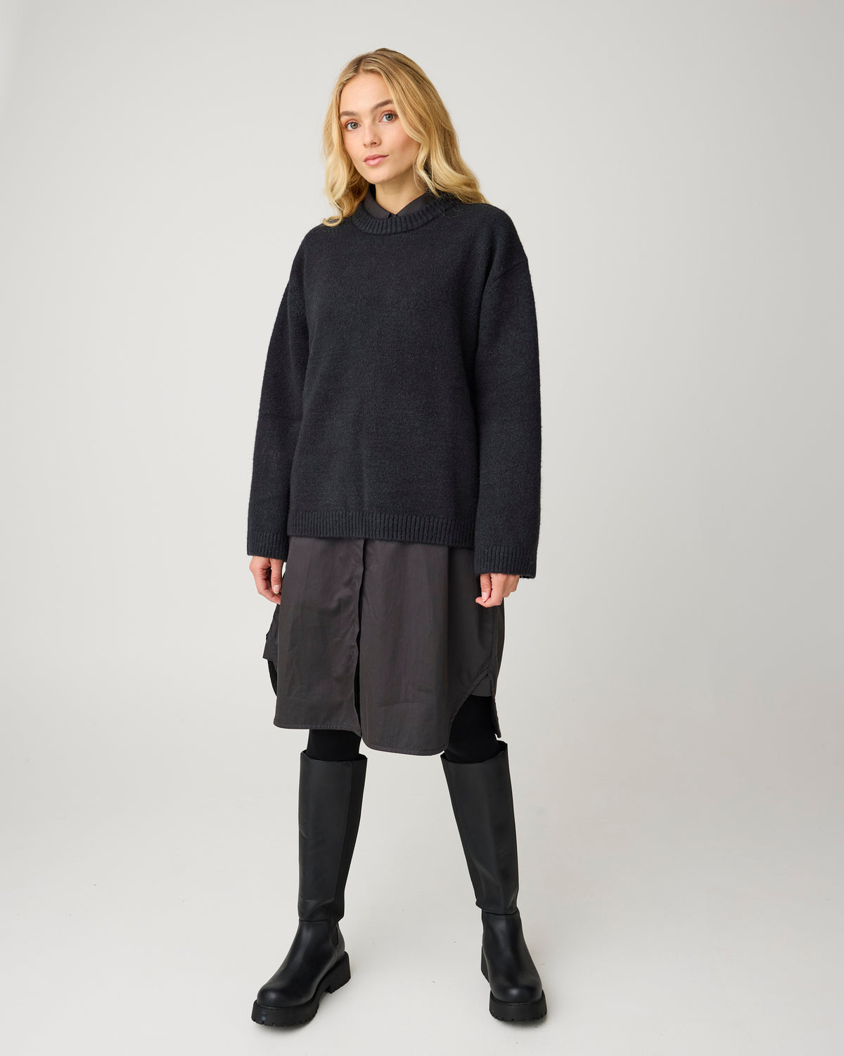 KnowledgeCotton Apparel - WMN Soufflé yarn sweater Knits 1300 Black Jet