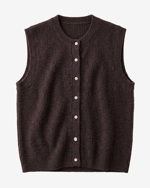KnowledgeCotton Apparel - WMN Soufflé yarn vest Knits 1487 Chocolate Torte