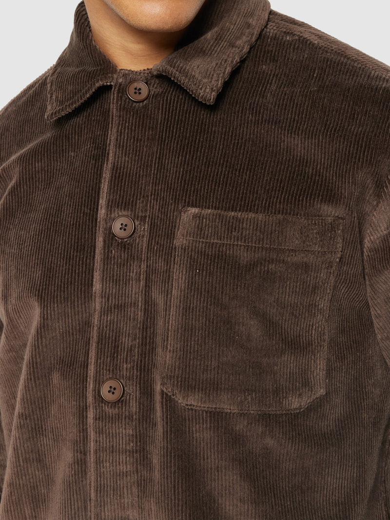 KnowledgeCotton Apparel - MEN Stretched 8-wales corduroy overshirt Overshirts 1243 Demitasse (brown)