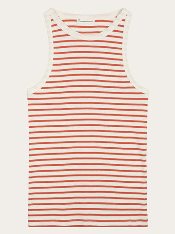 KnowledgeCotton Apparel - WMN Striped racer rib top T-shirts 8025 Red Stripe