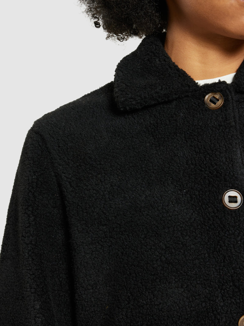 KnowledgeCotton Apparel - WMN Teddy overshirt jacket - GRS/Vegan Fleeces 1300 Black Jet