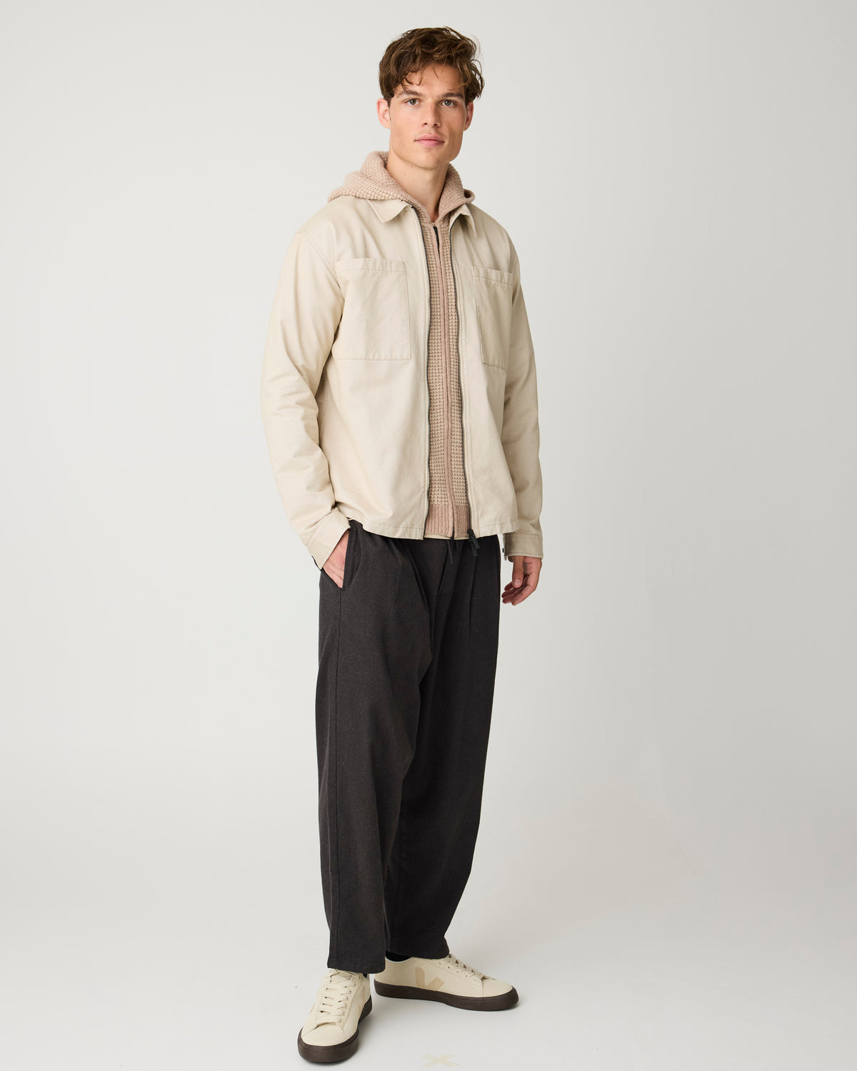KnowledgeCotton Apparel - MEN Twill zip overshirt Overshirts 1228 Light feather gray