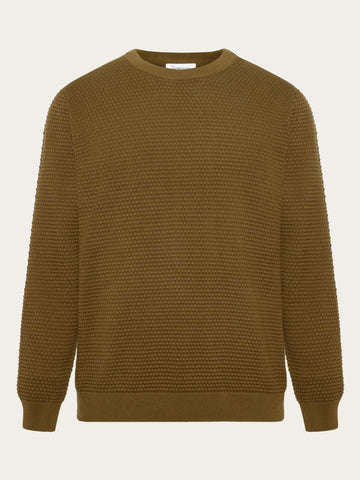 KnowledgeCotton Apparel - MEN Bubble knit crew neck Knits 1100 Dark Olive