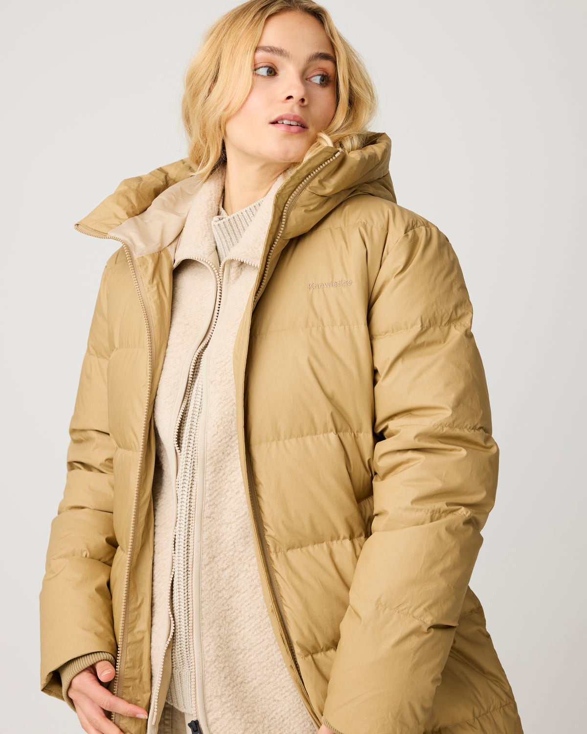 KnowledgeCotton Apparel - WMN Vent 90 puffer coat Jackets 1336 Kelp melange