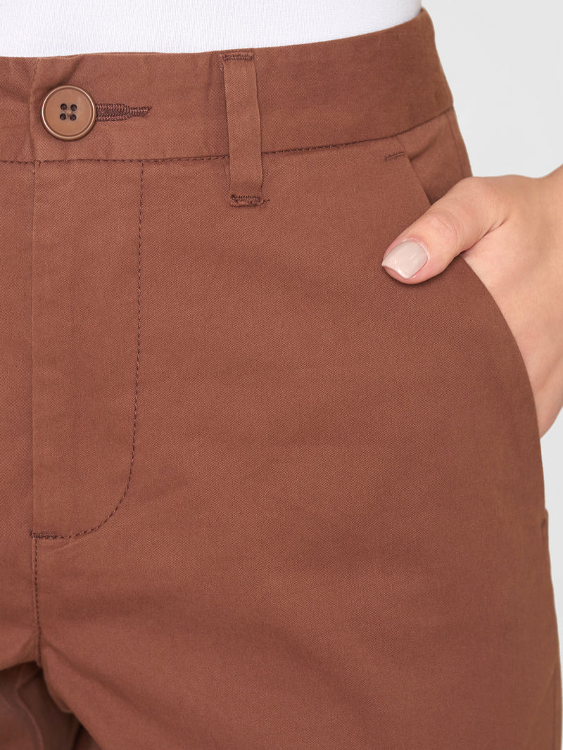 KnowledgeCotton Apparel - WMN WILLOW regular cropped poplin chino Pants 1441 Tiramisu