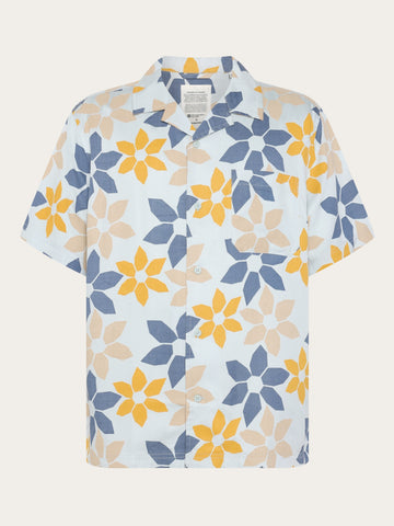 KnowledgeCotton Apparel - MEN Wave relaxed tencel print short sleeve shirt Shirts 9934 Light Blue